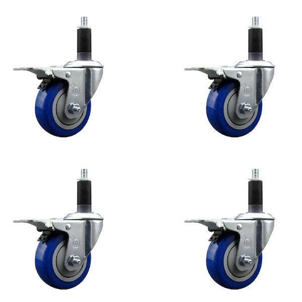 Service Caster 3.5'' Blue Poly Swivel 1-1/8'' Expanding Stem Caster Set Total Lock Brake, 4PK SCC-EXTTL20S3514-PPUB-BLUE-118-4 - main